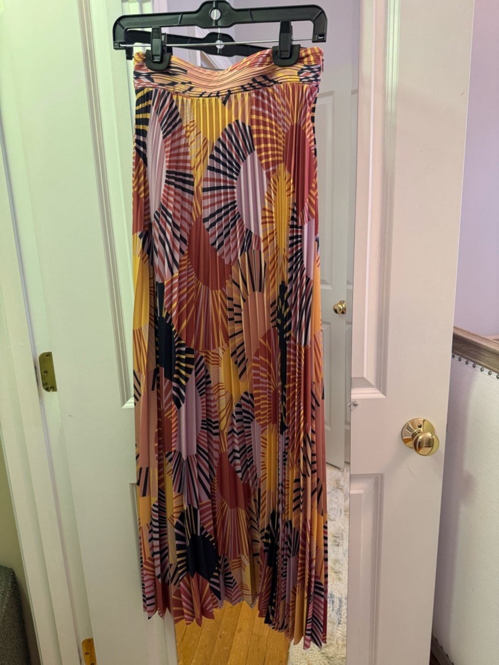 ba&sh Pleated Maxi Skirt in Purple Reddish Pink, Yellow, Navy